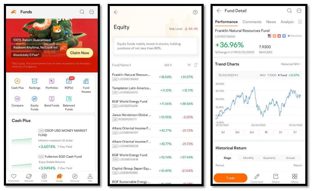 mutual fund information in moomoo stock trading app