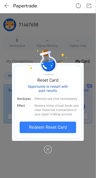 reset card for paper trading