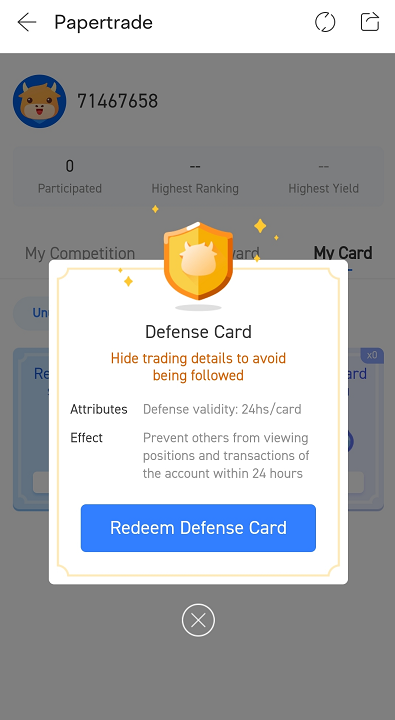 defense card for paper trading