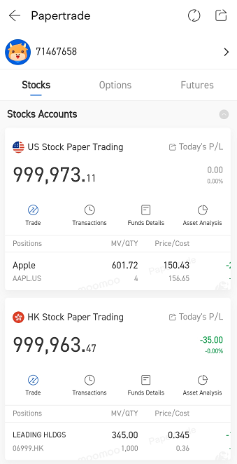 select the asset to commence paper trading
