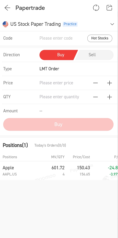 place order for paper trading
