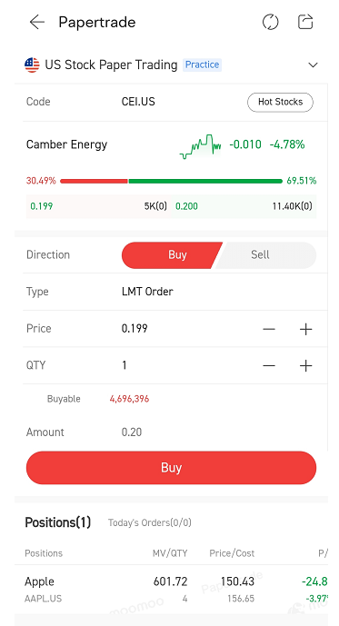 place an order for paper trade
